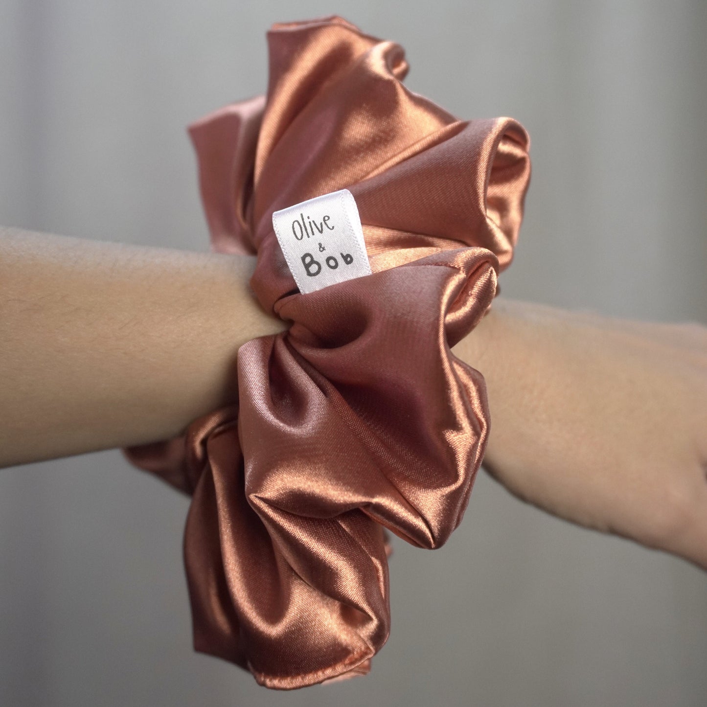 Bronze coloured satin scrunchie