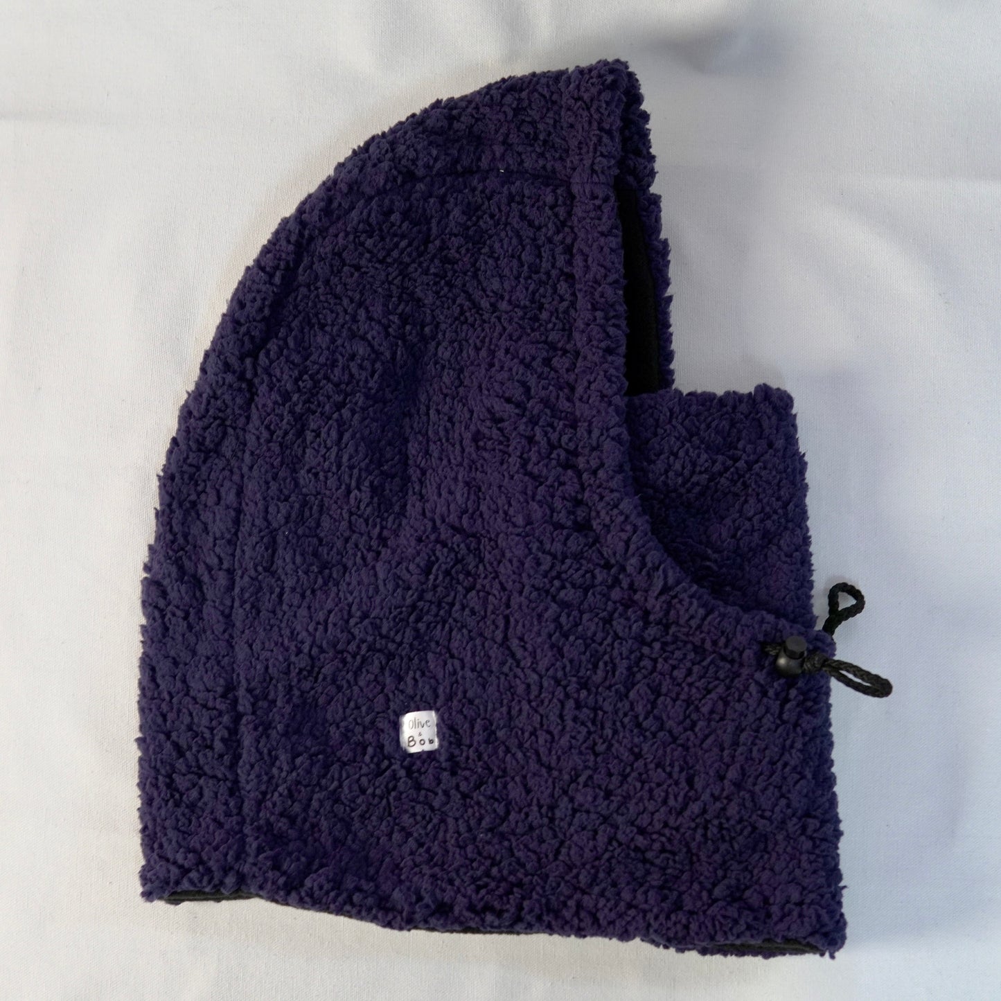 Handmade sherpa hoodie balaclava with a cozy, oversized fit—featuring a soft texture, built-in hood, and snug face coverage for warmth and comfort.