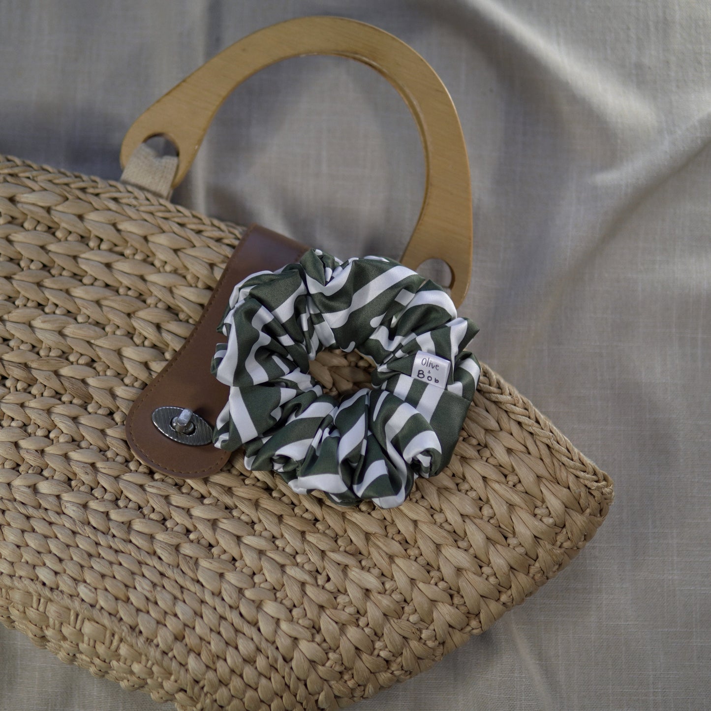 Scrunchie with a woven basket bag
