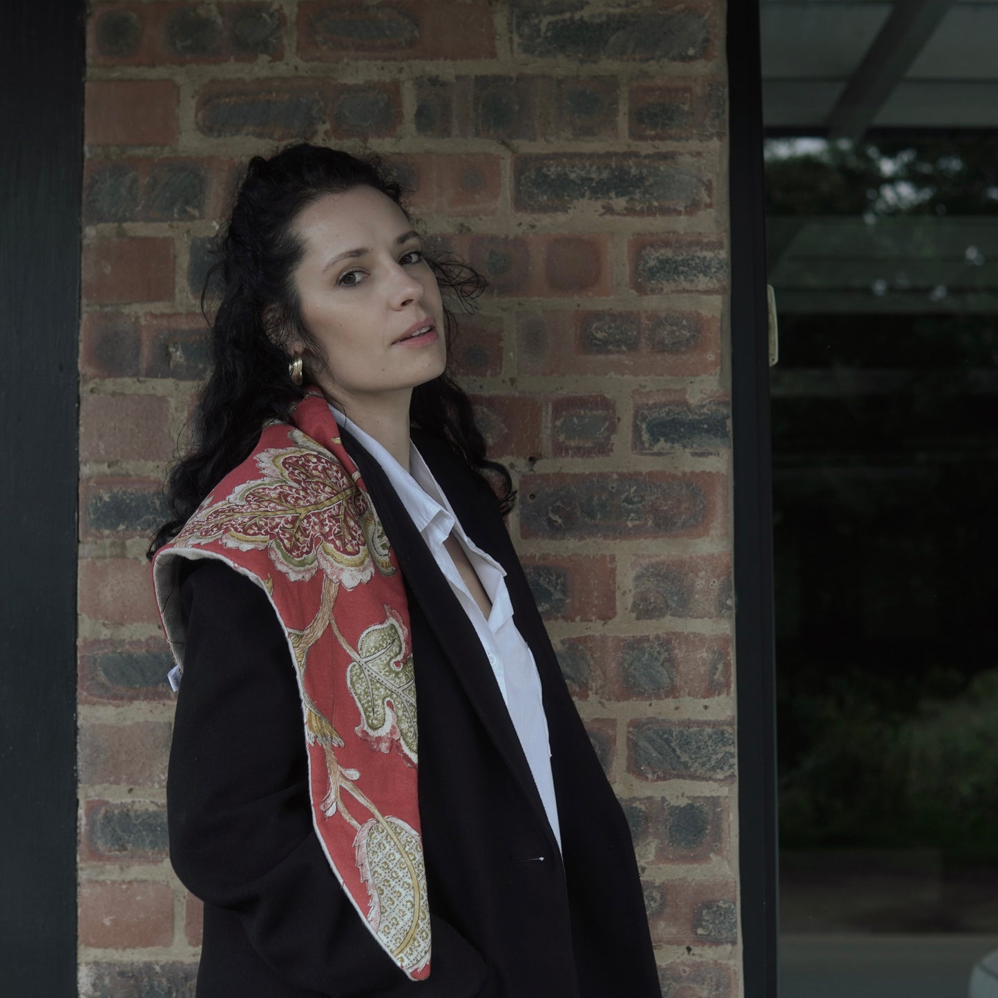 Handmade Autumn Vine Shawl with intricate vine patterns in soft, breathable fabric, perfect for layering.