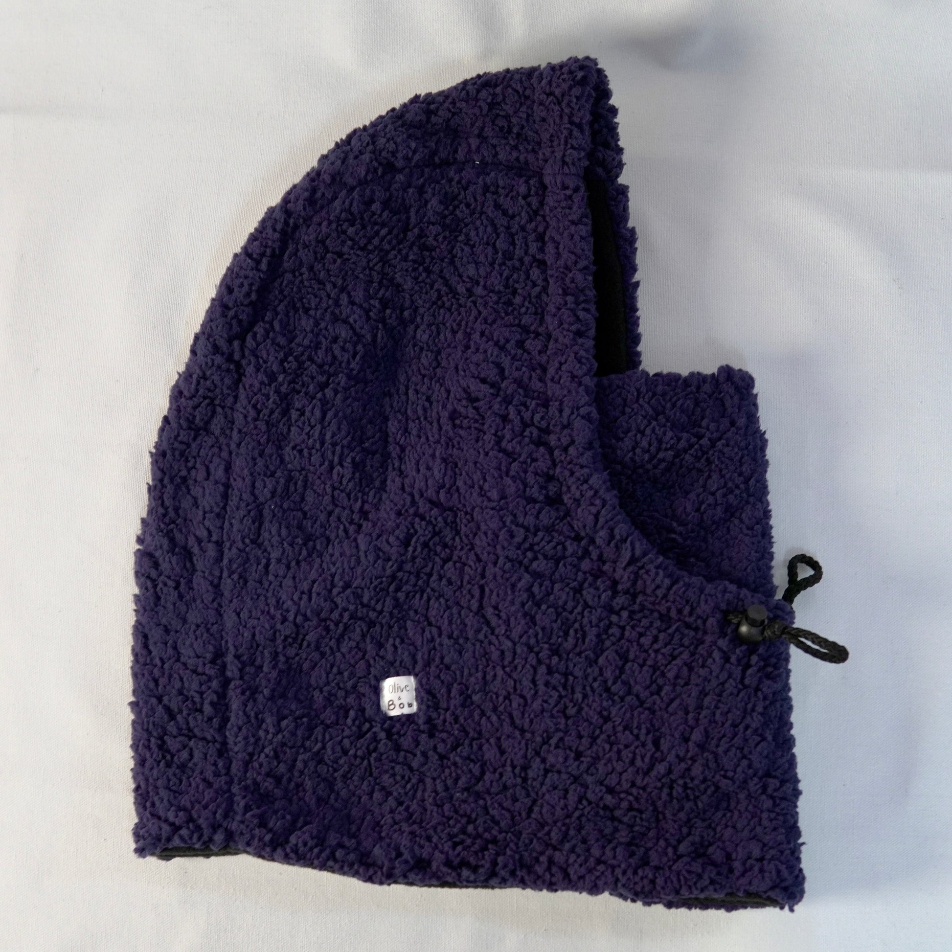 Handmade sherpa hoodie balaclava with a cozy, oversized fit—featuring a soft texture, built-in hood, and snug face coverage for warmth and comfort.